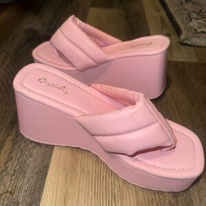 Qupid Light Pink Platform Wedges